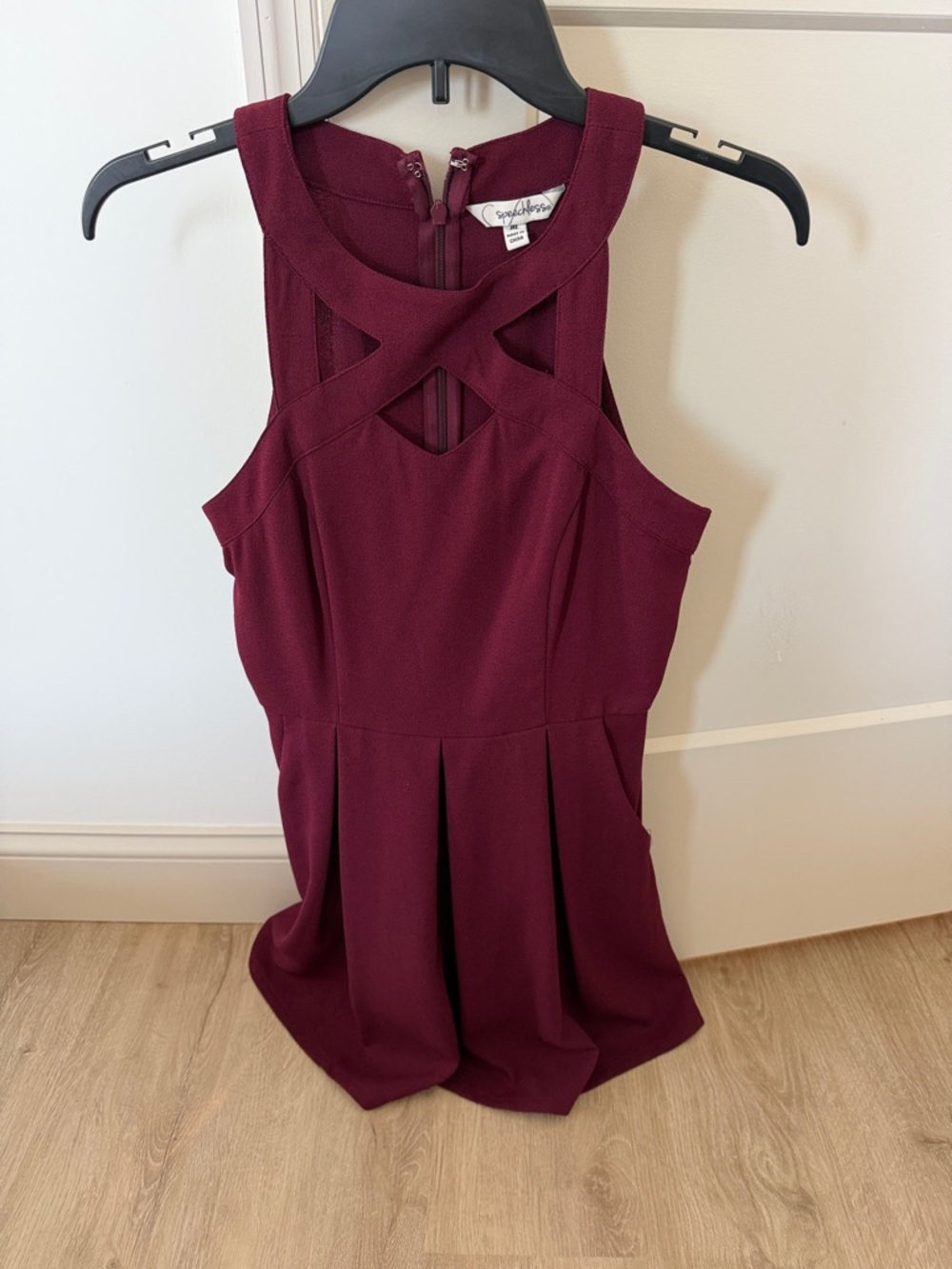 Speechless Sleeveless Crisscross Mini Dress - Wine